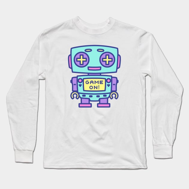 GAME ON pastel robot Long Sleeve T-Shirt by Red_Flare_Art